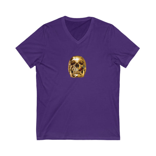 Smoking Skull Adult V-Neck T-Shirt