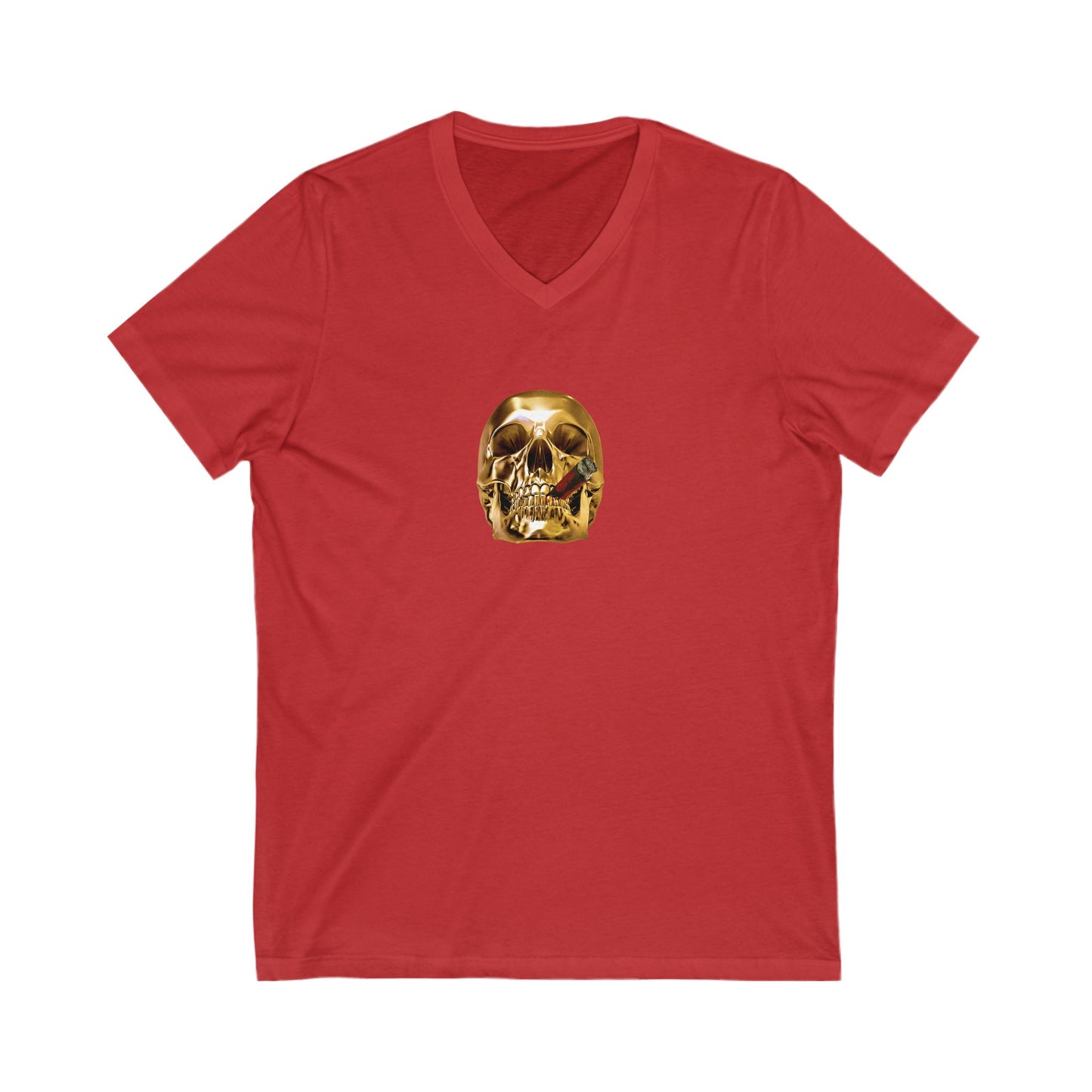 Smoking Skull Adult V-Neck T-Shirt