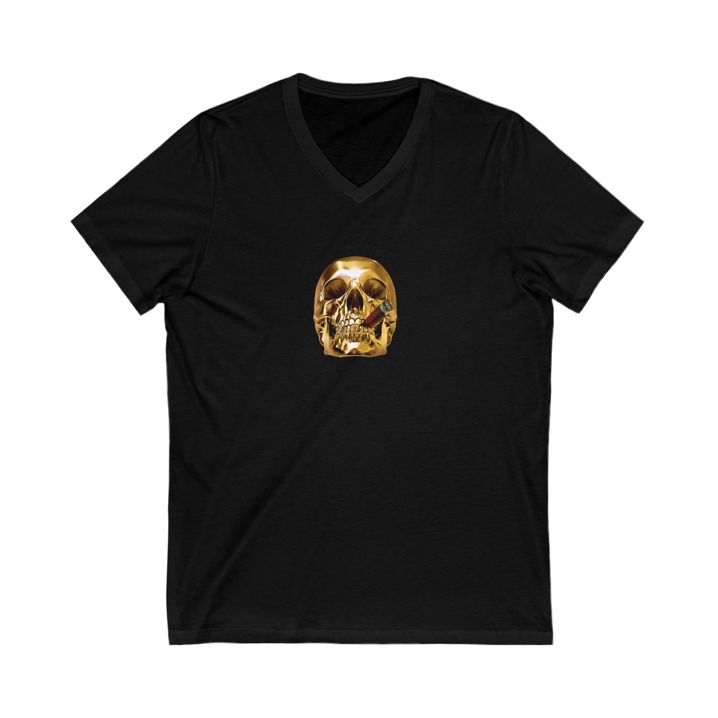 Smoking Skull Adult V-Neck T-Shirt